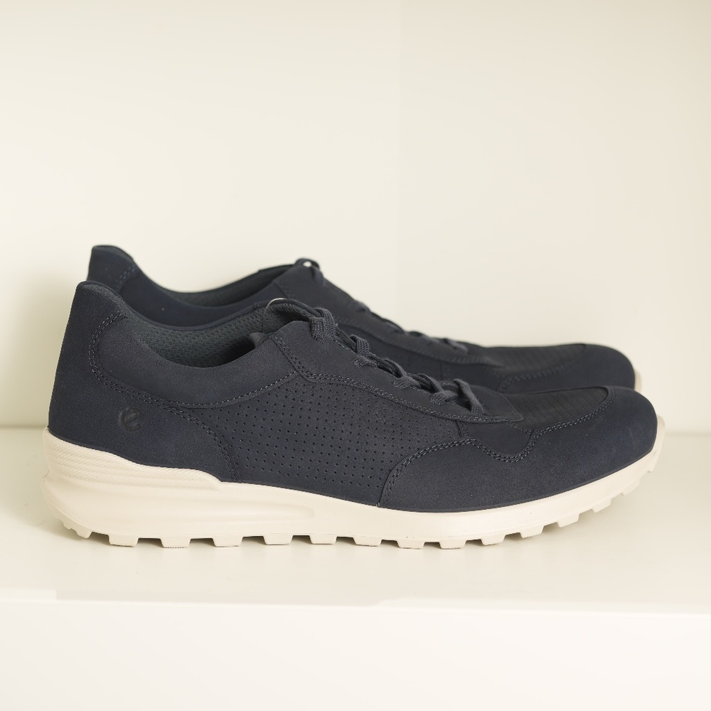 Ecco Men CS25 Lace Up Low Cut Sneaker Leather Shoe Fluidform Footbed Marine 10